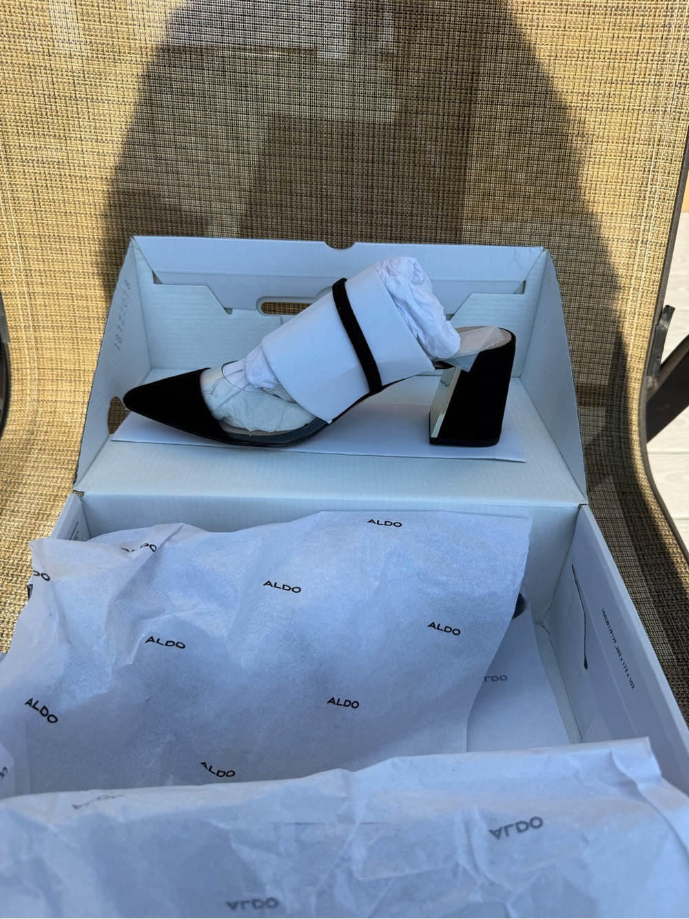 ALDO Chaleclya Black and White Pointed Toe Block Heel Mule